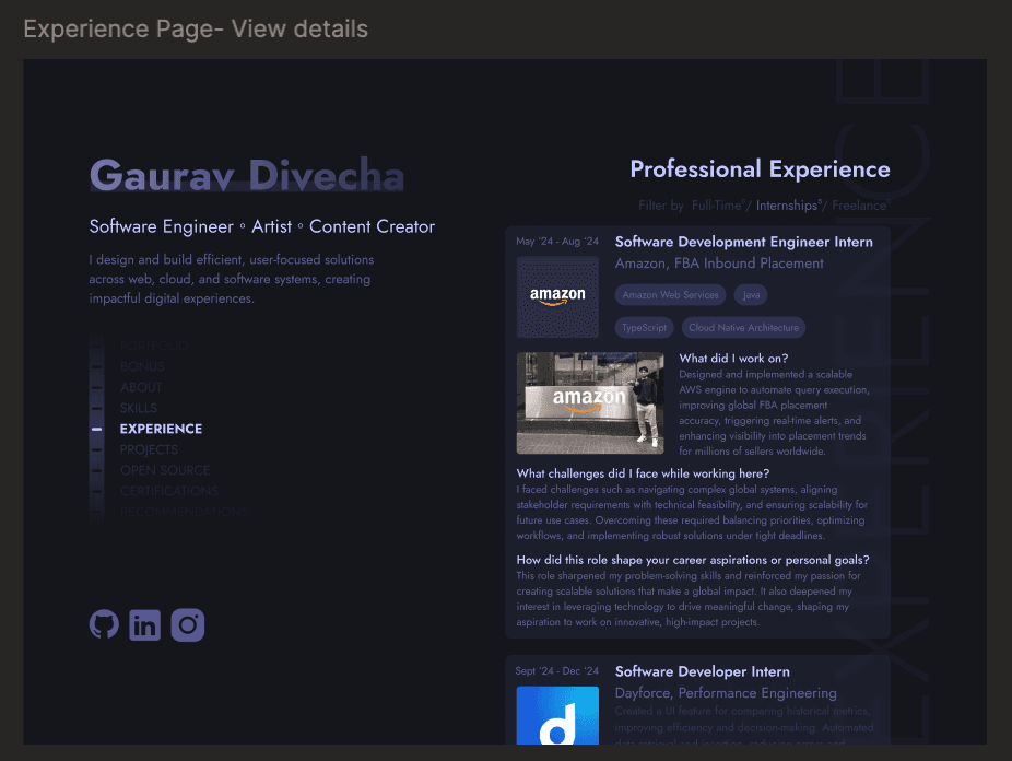 Experience - a role expanded in place