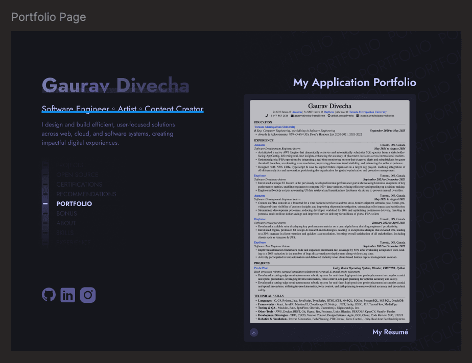 Portfolio - resume and application history