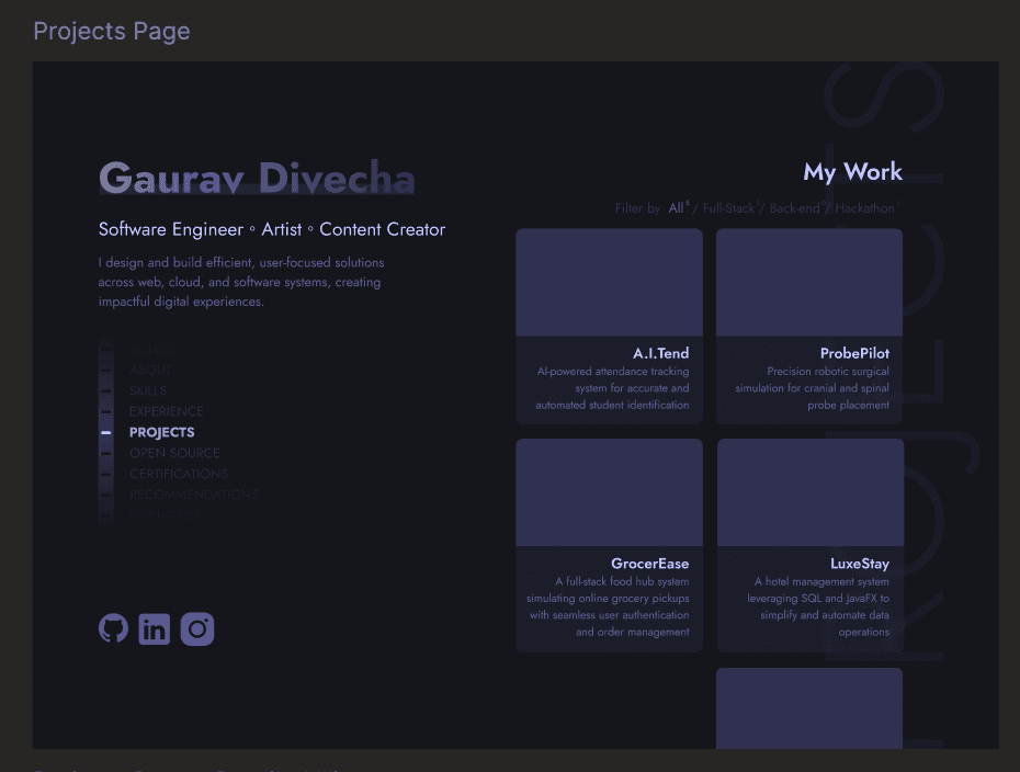 Projects - the work grid